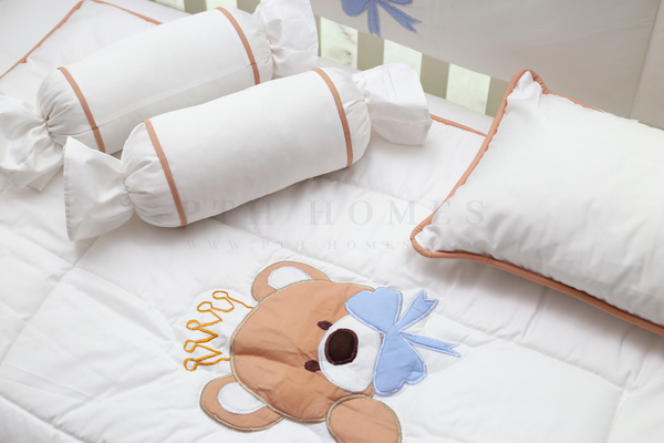 Hello Beary - Embroidered - Crib Bedding Set (White)