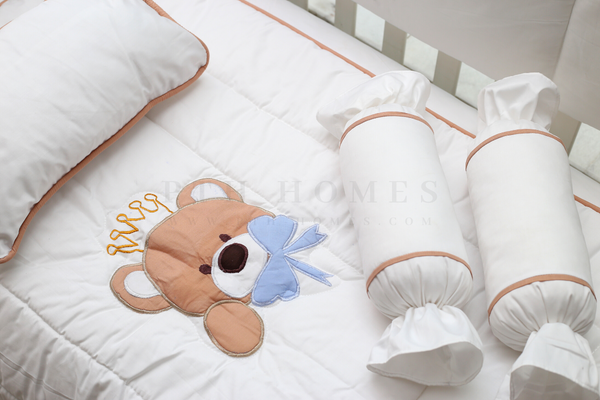 Hello Beary - Embroidered - Crib Bedding Set (White)