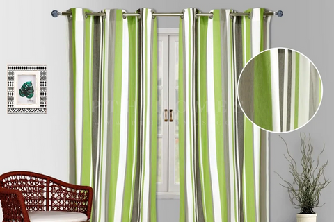 Green Grey Stripes - Curtain Panels