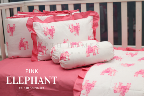 Pink Elephant - Crib Bedding Set